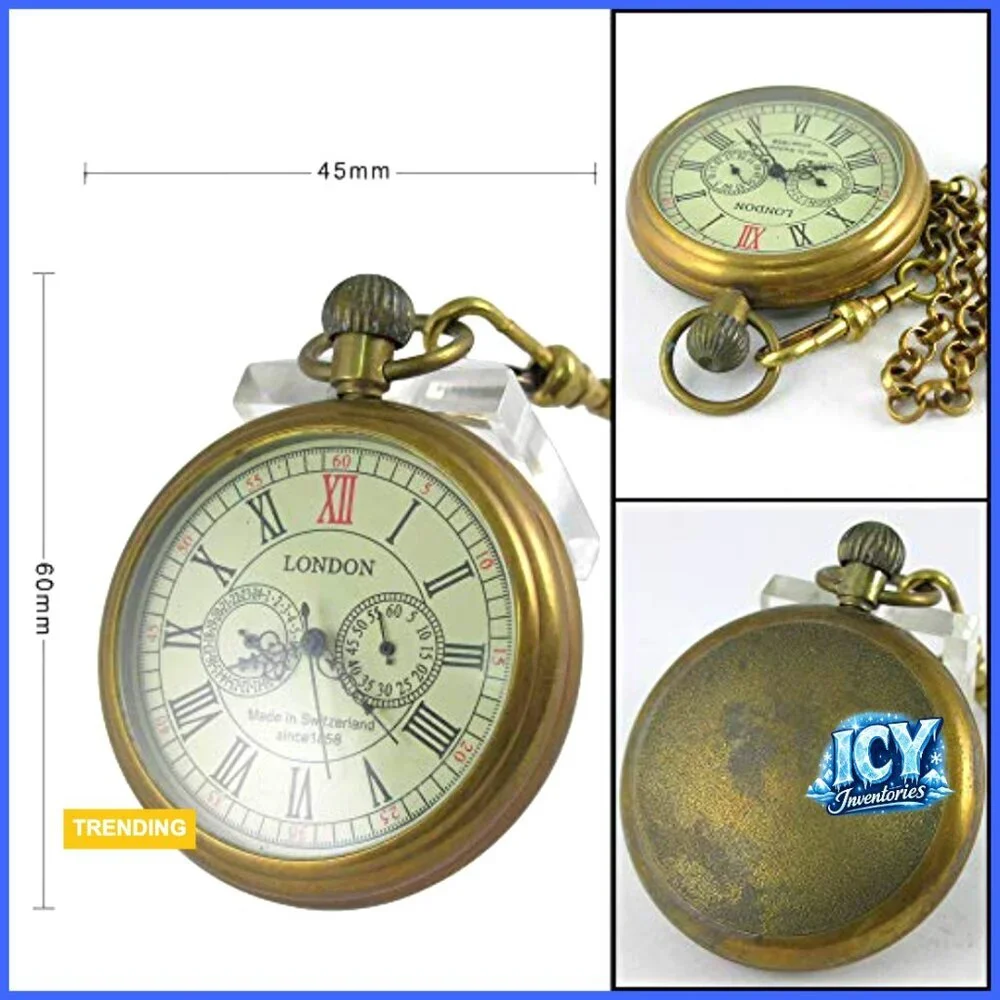 Vintage Hand-Wind Mechanical Pocket Watch with Copper Chain